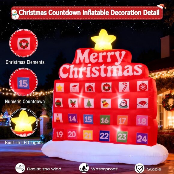 Enchanting 7FT Christmas Countdown Inflatable with Daily Surprises & Lights